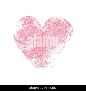 Fingerprint Herz, rote Fingerabdrücke von Vektor Daumen Finger, Liebe und Romantik. Doppelter Daumendruck in Herzform, Hochzeitseinladung, Heirat, Valentinskarte Stock Vektor