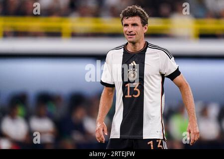 Dortmund, Deutschland. September 2023. DORTMUND, DEUTSCHLAND - 12. SEPTEMBER: Thomas Müller lächelt beim internationalen Freundschaftsspiel zwischen Deutschland und Frankreich im Signal Iduna Park am 12. September 2023 in Dortmund. (Foto: Joris Verwijst/BSR Agency) Credit: BSR Agency/Alamy Live News Stockfoto