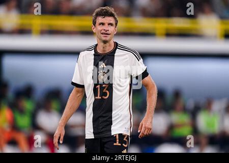 Dortmund, Deutschland. September 2023. DORTMUND, DEUTSCHLAND - 12. SEPTEMBER: Thomas Müller lächelt beim internationalen Freundschaftsspiel zwischen Deutschland und Frankreich im Signal Iduna Park am 12. September 2023 in Dortmund. (Foto: Joris Verwijst/BSR Agency) Credit: BSR Agency/Alamy Live News Stockfoto