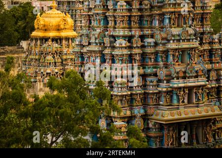 Statuen am Meenakshi-Tempel; Madurai, Tamil Nadu, Indien Stockfoto