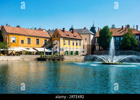 Malom-tó (Mühlenteich) in der Innenstadt von Tapolca, im Balaton-Gebirge, Ungarn Stockfoto