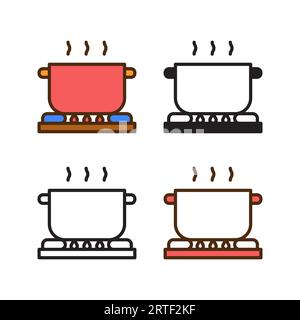 Kochtopf-Symbol im 4-Stil: Flach, Glyphe, Kontur, Duoton Stock Vektor