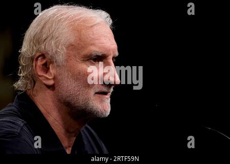 Dortmund, Allemagne. September 2023. Interimstrainer Rudi Voeller antwortet auf die Medien nach dem Freundschaftsspiel zwischen Deutschland und Frankreich am 12. September 2023 im Signal Iduna Park in Dortmund - Foto Jean Catuffe/DPPI Credit: DPPI Media/Alamy Live News Stockfoto