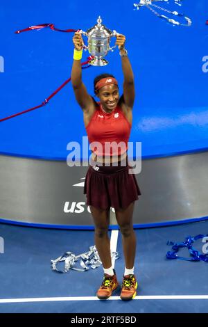 Coco Gauff (USA) gewinnt die Women's Singles Finals beim US Open Tennis 2023. Stockfoto