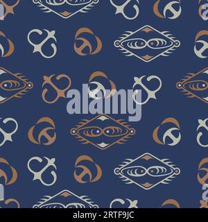 Nahtlose ethnische Kunst traditioneller goldblauer Hintergrundvektor Stock Vektor