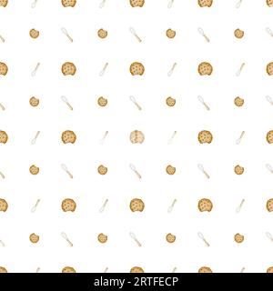 Nahtloses Muster von handgezeichneten Keksen und Küchengerät. Niedliches Muster für Textilien, Verpackungen, Scrapbooking. Stockfoto
