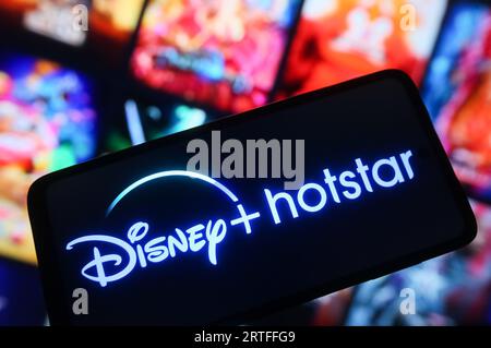 Ukraine. September 2023. In dieser Abbildung ist das Disney Hotstar-Logo auf einem Smartphone-Bildschirm zu sehen. Quelle: SOPA Images Limited/Alamy Live News Stockfoto