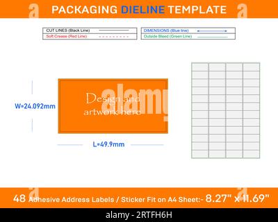 48 Adhäsive Adressetiketten Stanzvorlage 49,9 x 092 mm Stock Vektor