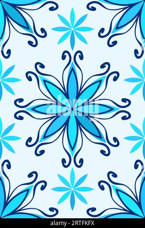 Nahtlose Blumenverzierung, abstrakter Vektorhintergrund in blauen Farben Stock Vektor