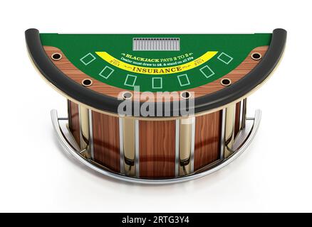 Blackjack-Tisch isoliert auf weißem Hintergrund. 3D-Illustration. Stockfoto