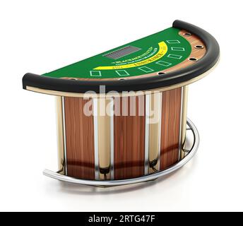 Blackjack-Tisch isoliert auf weißem Hintergrund. 3D-Illustration. Stockfoto