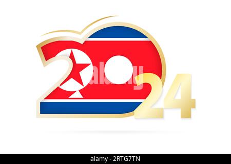 Jahr 2024 mit nordkoreanischem Flaggenmuster. Vektorillustration. Stock Vektor