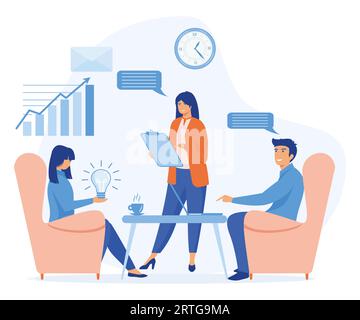 Konzept des geschäftlichen Arbeitsablaufs, Zeitmanagement, Marketingmaterial, Geschäftspräsentation. Flache Vektor-moderne Illustration Stock Vektor