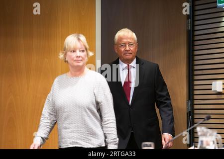 DEN HAAG - Paul de Krom, ehemaliger Staatssekretär für Soziales und Beschäftigung, während der öffentlichen Anhörungen des parlamentarischen Untersuchungsausschusses, der sich mit der Betrugspolitik der Regierung befasst. Die Untersuchung wurde nach dem Kindergeldskandal eingeleitet. ANP JEROEN JUMELET niederlande raus - belgien raus Stockfoto