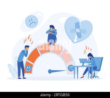Die Menschen sind auf der Stimmungsskala, Stressrate. Frustration und Stress. Depressionsdiagnostik psychische Störung. Flache Vektor-moderne Illustration Stock Vektor
