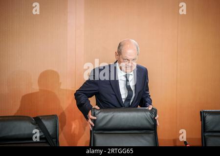 Berlin, Deutschland. September 2023. Bundeskanzler Olaf Scholz (SPD) nimmt an der Sitzung des Bundeskabinetts Teil. Quelle: Kay Nietfeld/dpa/Alamy Live News Stockfoto