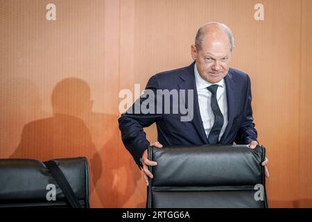 Berlin, Deutschland. September 2023. Bundeskanzler Olaf Scholz (SPD) nimmt an der Sitzung des Bundeskabinetts Teil. Quelle: Kay Nietfeld/dpa/Alamy Live News Stockfoto