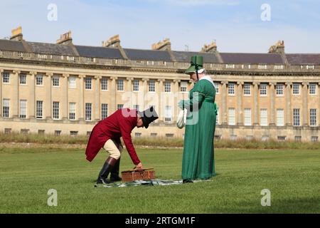 Regency Picnic, Jane Austen Festival 2023, Royal Crescent, Bath, Somerset, England, Großbritannien, Großbritannien, Europa Stockfoto