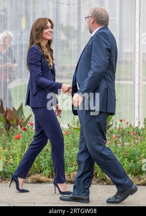 Sutton, England. UK. 12. September 2023. Catherine, Prinzessin von Wales (in ihrer Rolle als Schutzpatronin des Forward Trust) besucht HMP High Down, um ab zu lernen Stockfoto