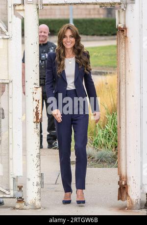 Sutton, England. UK. 12. September 2023. Catherine, Prinzessin von Wales (in ihrer Rolle als Schutzpatronin des Forward Trust) besucht HMP High Down, um ab zu lernen Stockfoto