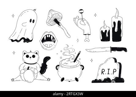 Niedliche Halloween-Doodle-Aufkleber Stock Vektor
