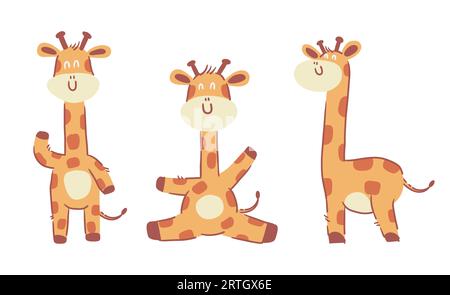 Giraffe. Niedliche Zeichentrickfiguren. Handgezeichneter Stil . Hintergrund des weißen Isolats. Vektor . Stock Vektor