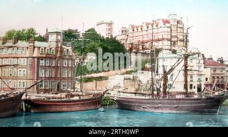 Segelboote im Hafen von Folkestone, viktorianische Zeit Stockfoto