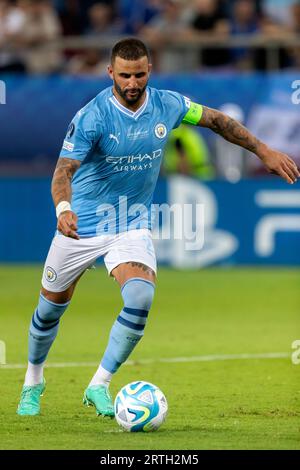 Athen, Griechenland - 16. August 2023: Spieler von Manchester City Kyle Walker in Aktion während des UEFA-Superpokal-Endspiels zwischen Manchester City und Sev Stockfoto