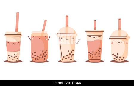 MILCH TEETASSE niedliche Aufkleber Set isolierter Vektor Stock Vektor