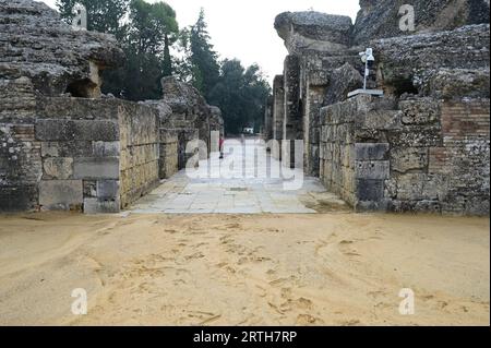 Amphitheater in Italica in Spanien. Stockfoto