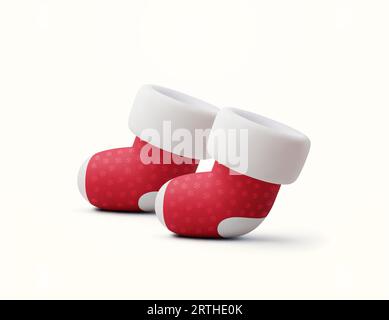 Paar süße rot-weiße Babysocken mit weißen Besätzen. 3D gerendertes weihnachtssocken-Symbol isoliert auf dem Hintergrund. 3D-Vektorillustration. Vektorillustration Stock Vektor