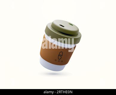 Einfache und zersetzbare Kaffeetasse mit Deckel. 3D-Symbol für minimale gerenderte Kaffeetasse, isoliert auf weißem Hintergrund. 3D-Vektorillustration. Vektorillustration Stock Vektor