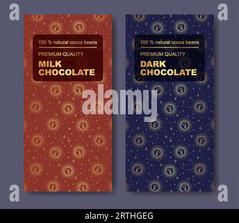 Vector-Set aus Schokoladenriegel-Paket mit goldenem Muster. Stock Vektor