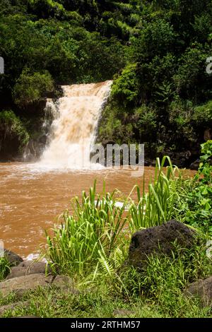 Waimea Falls nach starken Regenfällen im Waimea Valley auf Oahu, Hawaii, USA Stockfoto