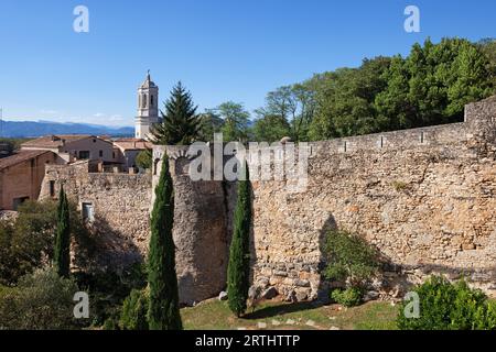 Von Girona, Passeig De La Muralla, alte Stadtbefestigung Wand, Region Katalonien, Spanien Stockfoto