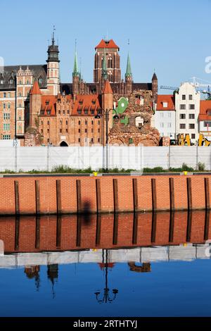 Skyline von alten Danzig in Polen, Böschung Wasserreflexion auf alten Mottlau Stockfoto