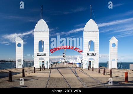 Das Wahrzeichen von Cunningham Pier in Geelong, Victoria, Australien Stockfoto