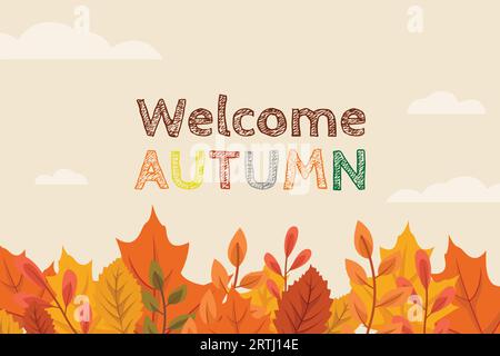 Willkommen im Herbstvektor-Hintergrund. Ahorn- und Eichenblätter im Herbst mit Grußtext im leeren Hintergrund Stock Vektor