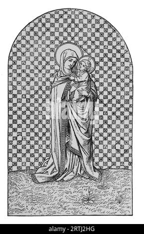 In festo beate Maria Virginis titulo auxilium Christianorum (zum fest der Heiligen Jungfrau Maria, Hilfe der Christen). Kupferstich aus dem Wiener Missale, veröffentlicht in Leben der Heiligen (Mai) von Sabin Baring-Gould, 1897. Stockfoto