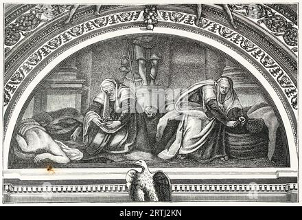 St. Pudentiana und St. Praxedis erbrachten ihren letzten Dienst an den Märtyrern. Von der Kirche von Sta. Pudentienna in Rom. Gravur von Lives of the Saints (Mai) von Sabin Baring-Gould, 1897. Stockfoto