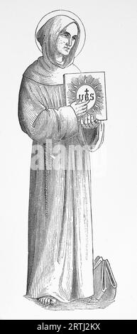 St. Bernadine von Siena. Gravur von Lives of the Saints (Mai) von Sabin Baring-Gould, 1897. Stockfoto