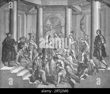 Die Taufe von Kaiser Konstantin. Gravur von Lives of the Saints (Mai) von Sabin Baring-Gould, 1897. Stockfoto