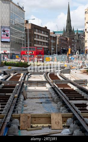 Bau der West Midland Metro Digbeth Extension, Birmingham, UK Stockfoto