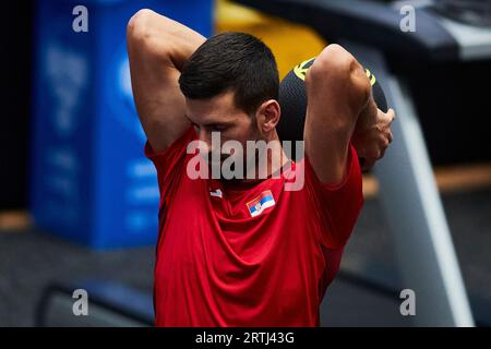 Novak Djokovic aus Serbien in einer Übungseinheit vor dem Davis Cup Gruppenspiel 2023 Valencia zwischen Spanien und Serbien. Quelle: Saolab/Alamy Live News Stockfoto