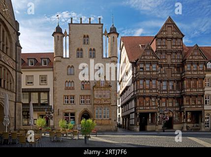 Historischer Marktplatz mit Tempelhaus und Wedekindhaus, Altstadt, Hildesheim, Niedersachsen, Deutschland Stockfoto