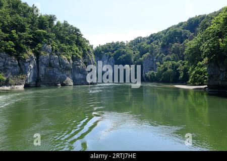 Blick auf die Donauschlucht bei Weltenburg Stockfoto