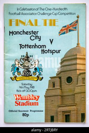 Spieltag-Programm für das 100. FA Cup-Finale, das zwischen Manchester City und Tottenham Hotspur im Wembley Stadium im Mai 1981 ausgetragen wurde Stockfoto