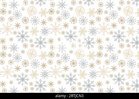 Nahtloser Wintermuster-Hintergrund mit silbernen und goldenen Schneeflocken Stock Vektor