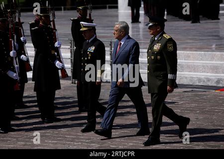 Mexiko-Stadt, Mexiko-Stadt, Mexiko. September 2023. ANDRES MANUEL LOPEZ OBRADOR Präsident der Vereinigten Mexikanischen Staaten bei der Zeremonie im Bosque de Chapultepec. (Bild: © Luis E Salgado/ZUMA Press Wire) NUR REDAKTIONELLE VERWENDUNG! Nicht für kommerzielle ZWECKE! Stockfoto