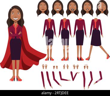 Flache Symbole, die Ansichten, Posen und Emotionen lateinischer Geschäftsfrauen enthalten Stock Vektor